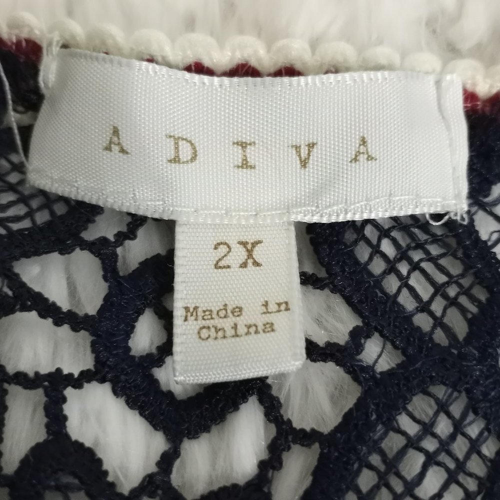 Adiva 2X All Lace Blouse top Navy Blue Side Trim Striping - Picture 2 of 8